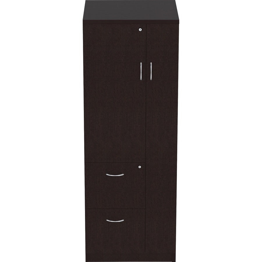 Lorell Essentials Series Tall Storage Cabinet - 23.6" x 23.6"65.6" Cabinet - 2 x File Drawer(s) - 1 Door(s) - 2 Shelve(s) - Material: Laminate, Medium Density Fiberboard (MDF), Particleboard - Finish: Espresso