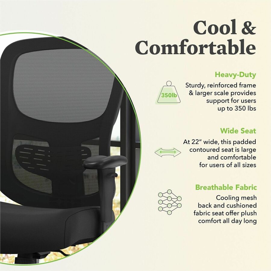1-Fourty-One Big/Tall Mesh Task Chair, Supports Up to 400 lb, 19.2" to 22.85" Seat Height, Black