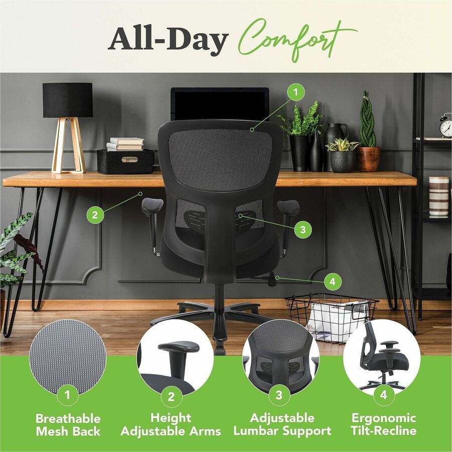 1-Fourty-One Big/Tall Mesh Task Chair, Supports Up to 400 lb, 19.2" to 22.85" Seat Height, Black