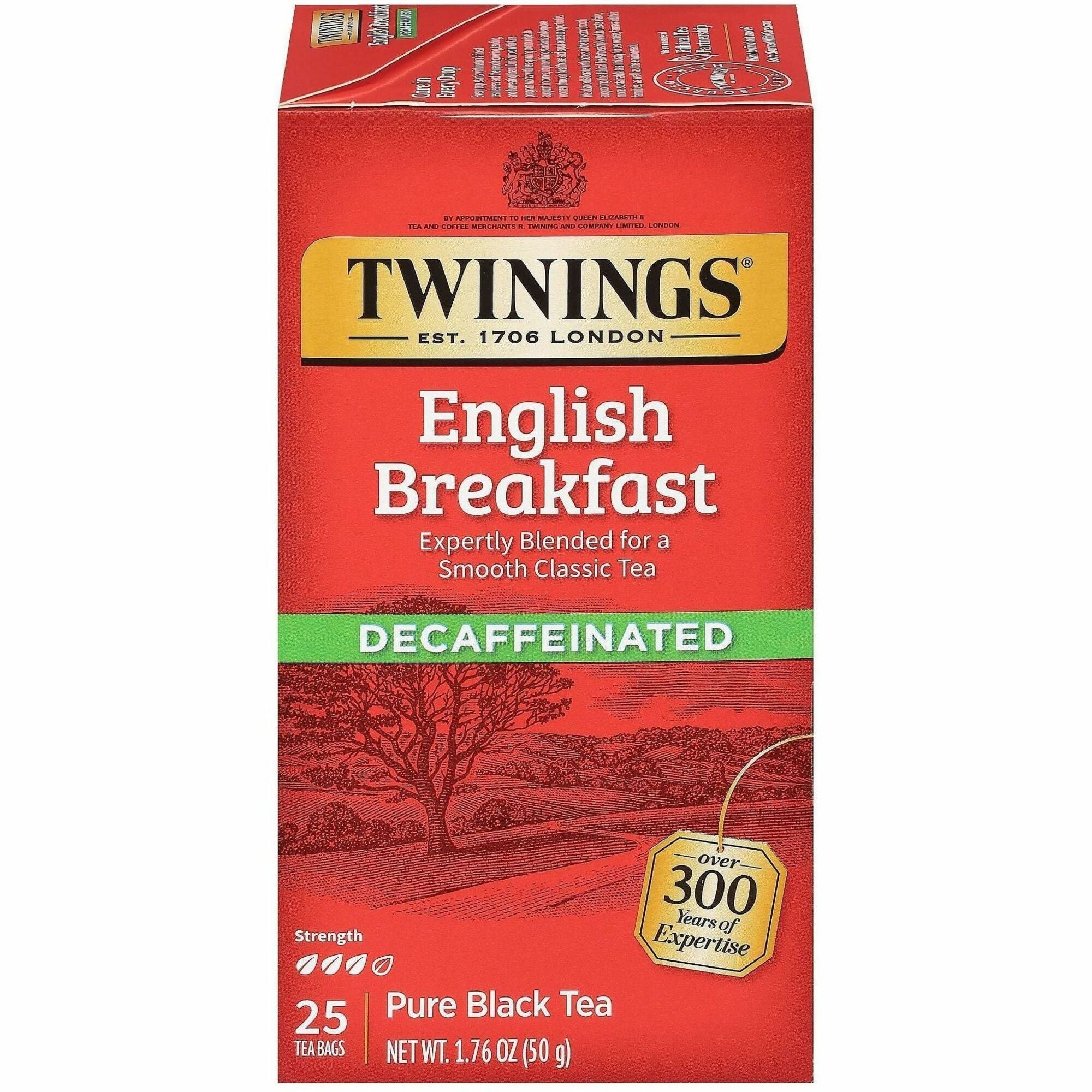 Tea Bags, English Breakfast Decaf, 1.76 oz, 25/Box