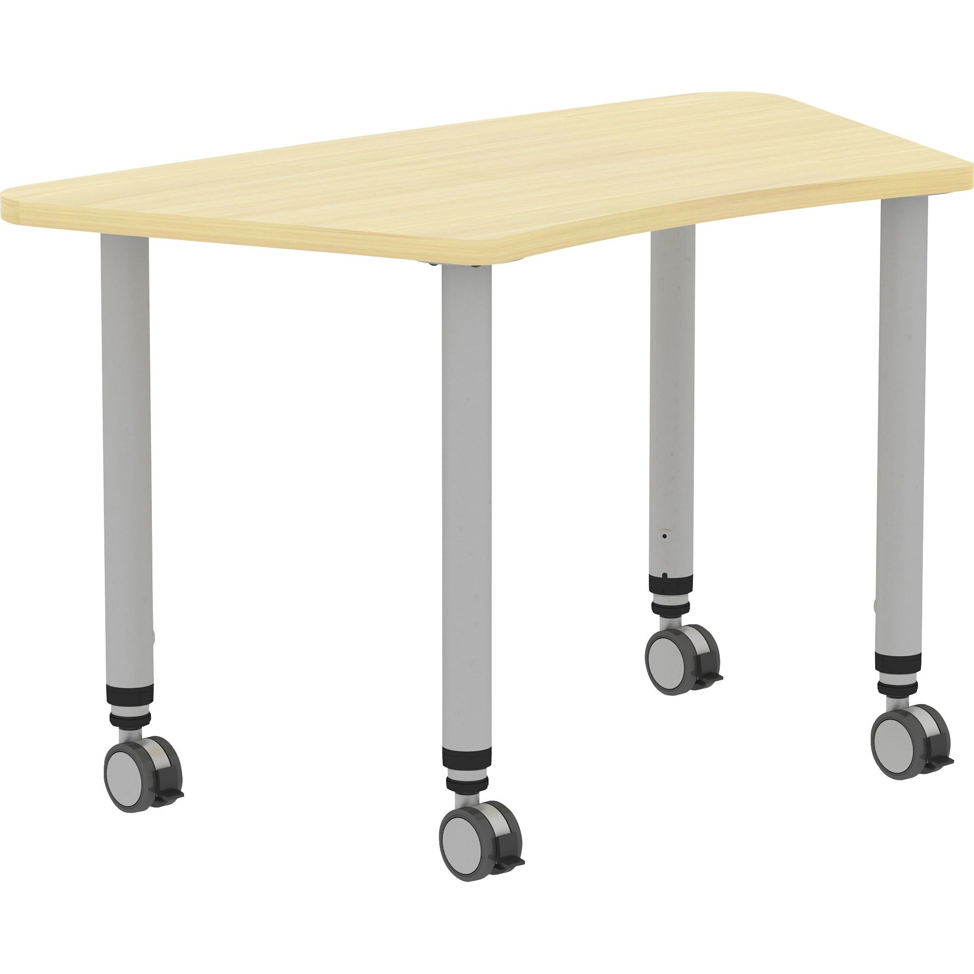 lorell-attune-height-adjustable-multipurpose-curved-table-for-table-toptrapezoid-top-adjustable-height-2662-to-3362-adjustment-x-60-table-top-width-x-2362-table-top-depth-3362-height-assembly-required-laminated-maple-laminat_llr69584 - 2