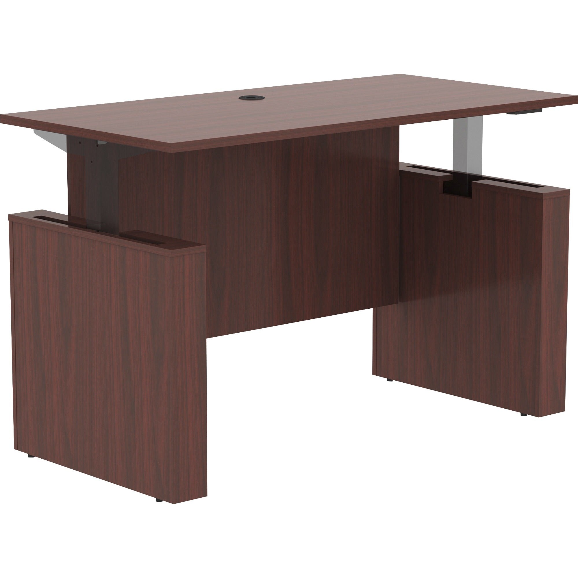 lorell-essentials-series-sit-to-stand-desk-shell-01-top-1-edge-60-x-2949-finish-mahogany-mahogany-laminate-table-top_llr69571 - 1