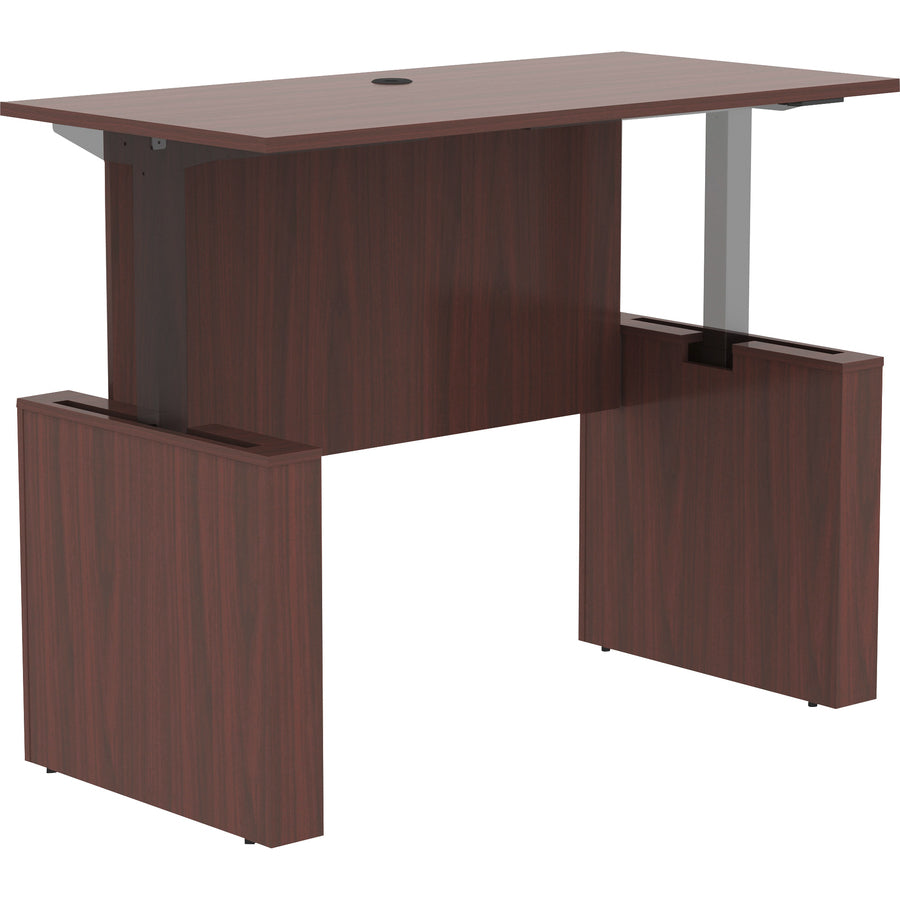 lorell-essentials-series-sit-to-stand-desk-shell-01-top-1-edge-60-x-2949-finish-mahogany-mahogany-laminate-table-top_llr69571 - 7