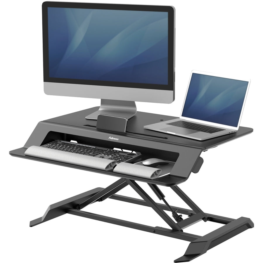 Lotus LT Sit-Stand Workstation, 34.38" x 28.38" x 7.62", Black