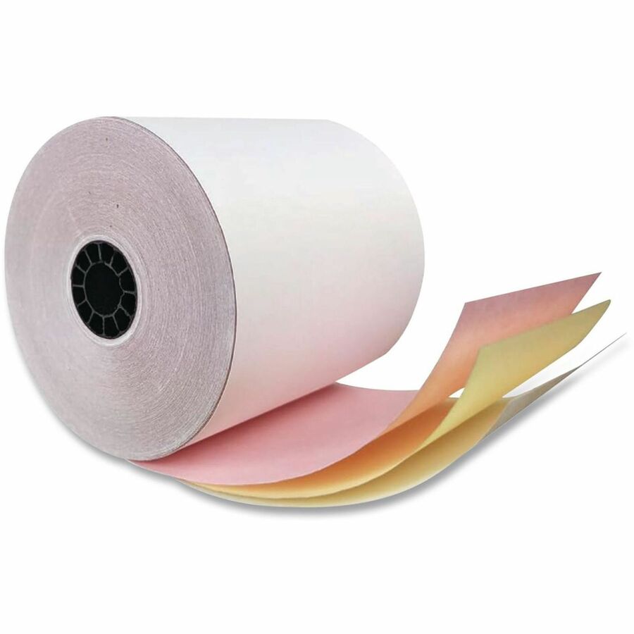 Impact Printing Carbonless Paper Rolls, 3" x 70 ft, White/Canary/Pink, 50/Carton