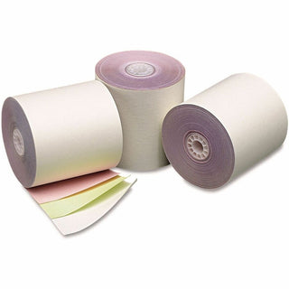 Impact Printing Carbonless Paper Rolls, 3" x 70 ft, White/Canary/Pink, 50/Carton
