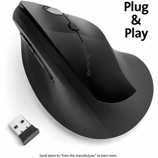Pro Fit Ergo Vertical Wireless Mouse, 2.4 GHz Frequency/65.62 ft Wireless Range, Right Hand Use, Black
