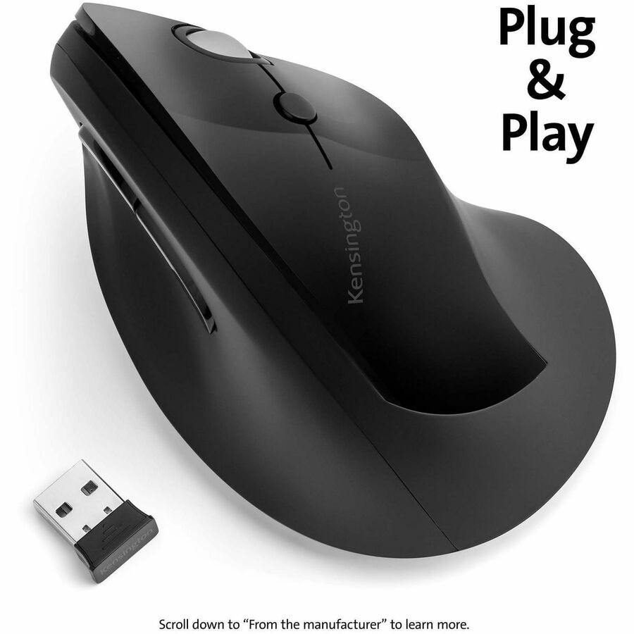 Pro Fit Ergo Vertical Wireless Mouse, 2.4 GHz Frequency/65.62 ft Wireless Range, Right Hand Use, Black