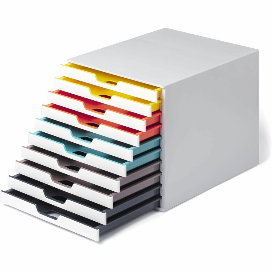 DURABLE VARICOLOR MIX 10 Drawer Desktop Storage Box, White/Multicolor - 10 Drawer(s) - 11" Height x 11.5" Width x 14" DepthDesktop - White - Plastic - 1 Each