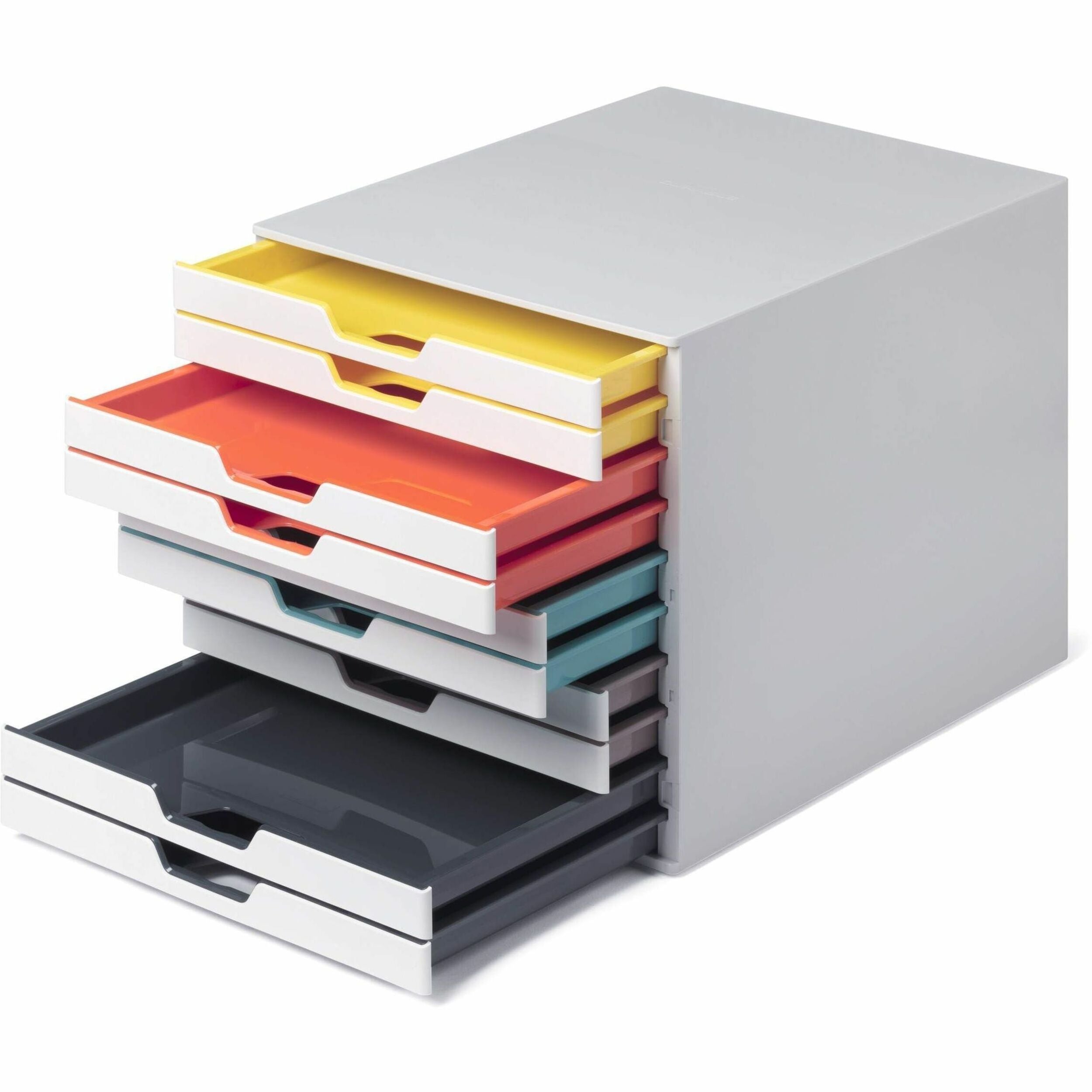 DURABLE VARICOLOR MIX 10 Drawer Desktop Storage Box, White/Multicolor - 10 Drawer(s) - 11" Height x 11.5" Width x 14" DepthDesktop - White - Plastic - 1 Each