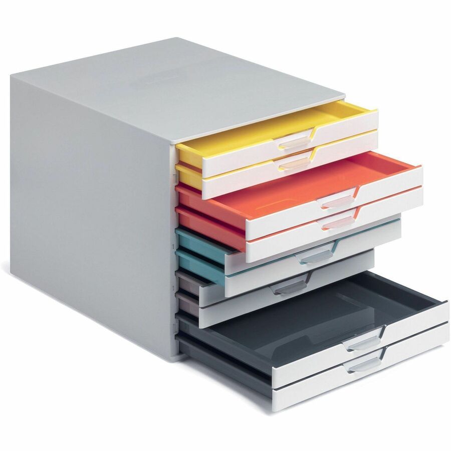 DURABLE VARICOLOR MIX 10 Drawer Desktop Storage Box, White/Multicolor - 10 Drawer(s) - 11" Height x 11.5" Width x 14" DepthDesktop - White - Plastic - 1 Each