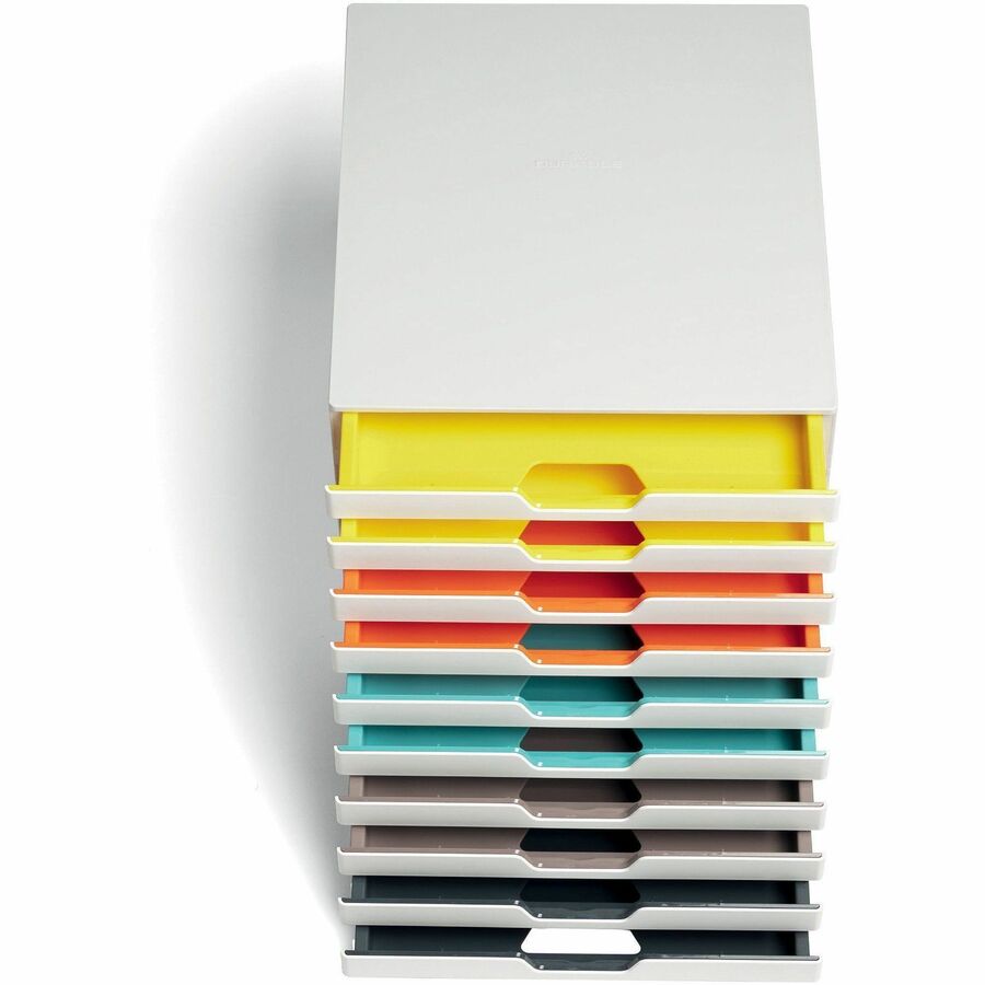 DURABLE VARICOLOR MIX 10 Drawer Desktop Storage Box, White/Multicolor - 10 Drawer(s) - 11" Height x 11.5" Width x 14" DepthDesktop - White - Plastic - 1 Each