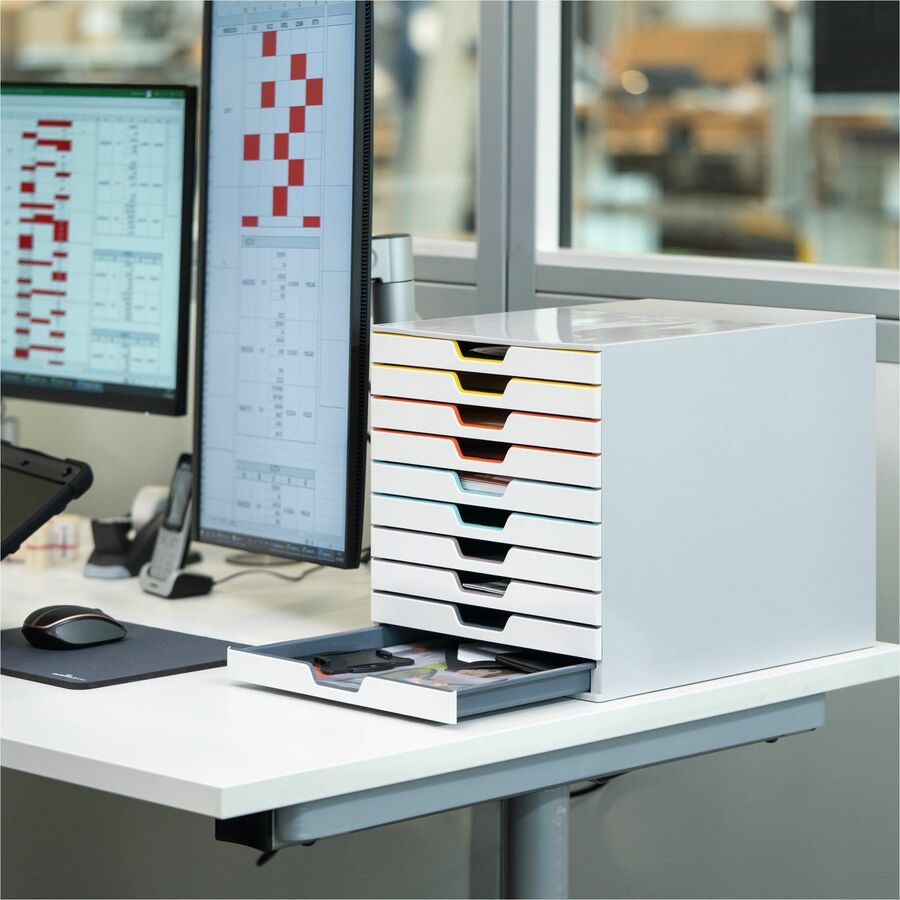 DURABLE VARICOLOR MIX 10 Drawer Desktop Storage Box, White/Multicolor - 10 Drawer(s) - 11" Height x 11.5" Width x 14" DepthDesktop - White - Plastic - 1 Each