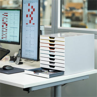 DURABLE VARICOLOR MIX 10 Drawer Desktop Storage Box, White/Multicolor - 10 Drawer(s) - 11" Height x 11.5" Width x 14" DepthDesktop - White - Plastic - 1 Each