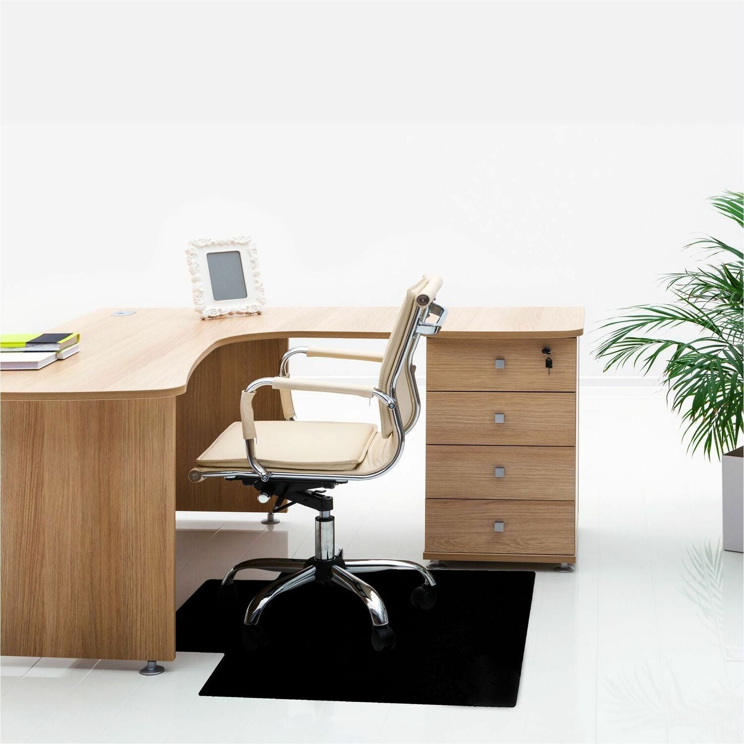 Advantagemat Black Vinyl Lipped Chair Mat for Hard Floor - 36" x 48" - 48" Length x 36" Width x 0.080" Depth x 0.080" Thickness - Lip Size 20" Length x 10" Width - Lipped - Classic - Vinyl, Polyvinyl Chloride (PVC) - Black - 1Each - TAA Complian