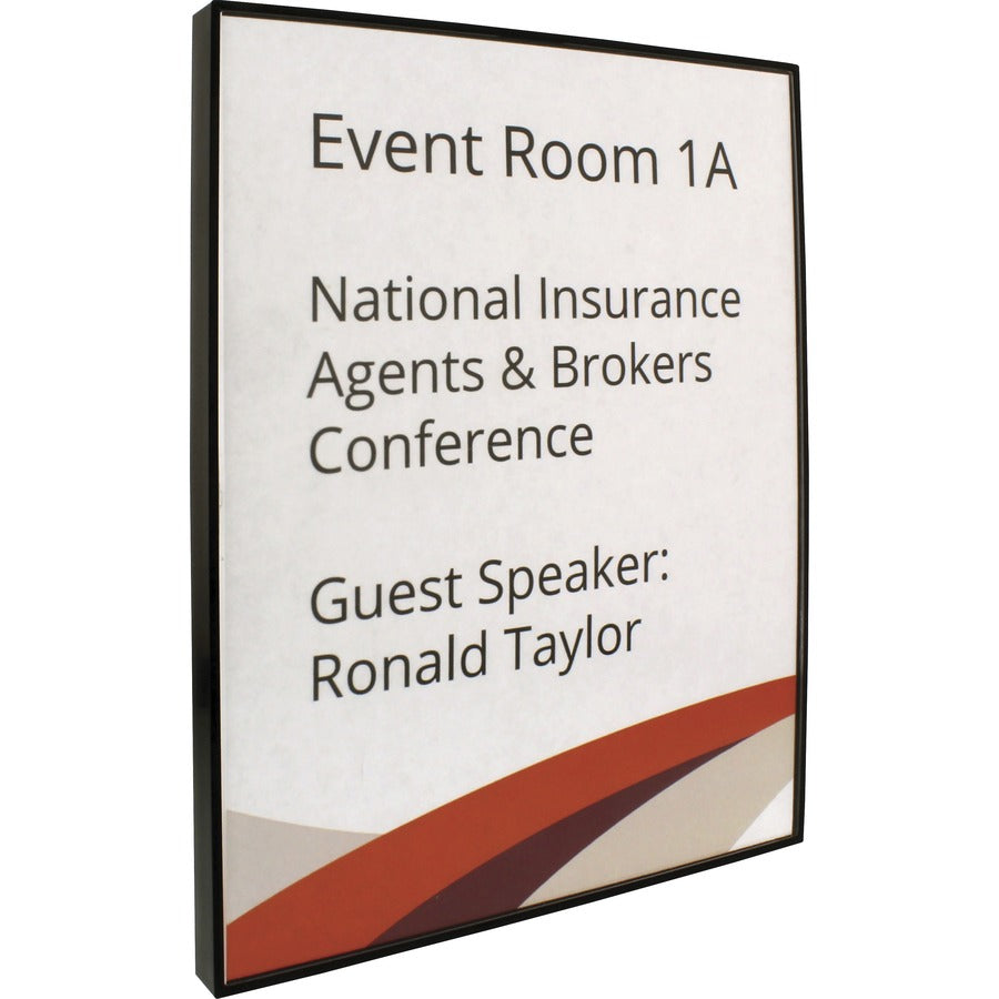 Lorell Snap Plate Architectural Sign - 1 Each - 8.5" Width x 11" Height - Rectangular Shape - Surface-mountable - Easy Readability, Injection-molded, Easy to Use - Plastic - Black