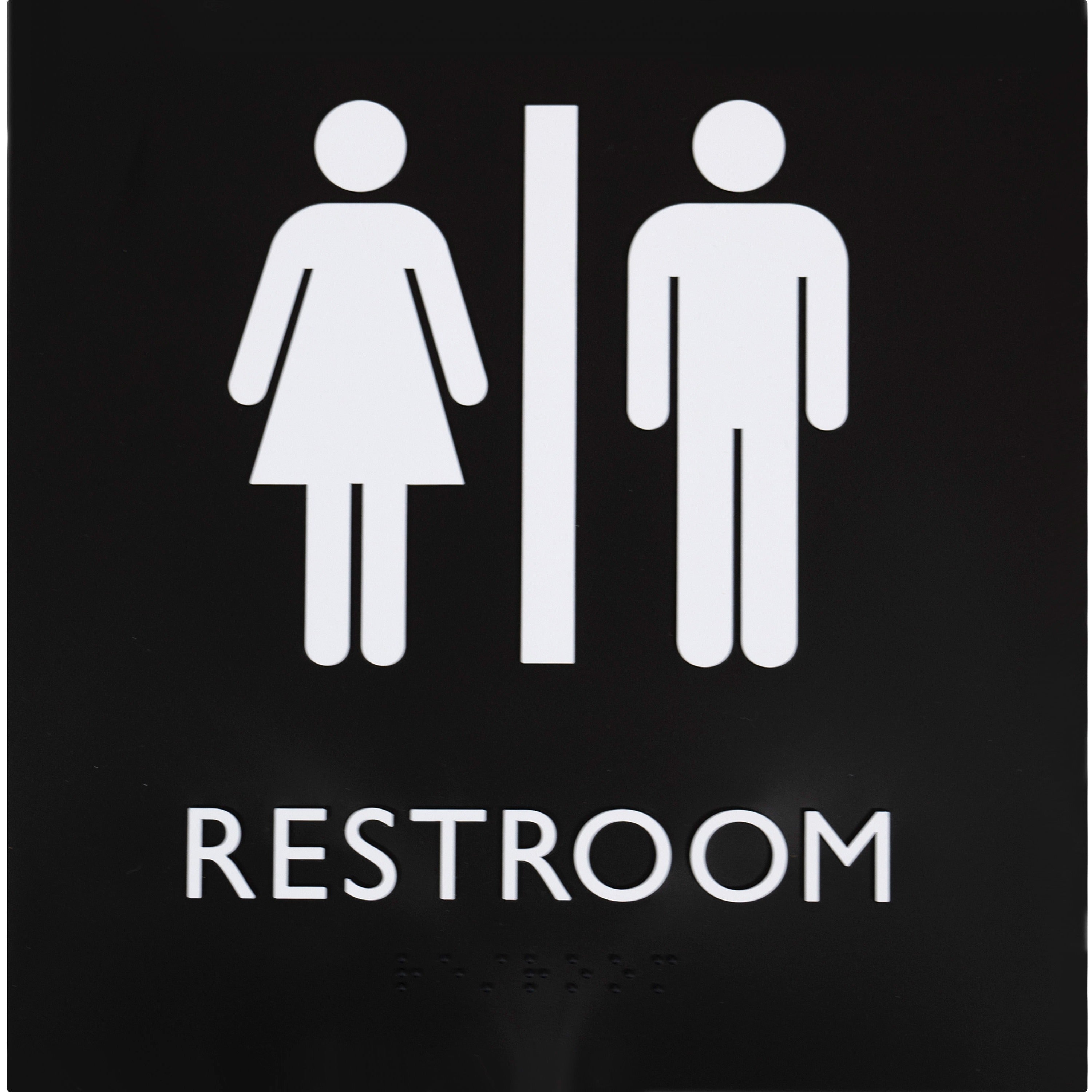 lorell-unisex-restroom-sign-1-each-8-width-x-8-height-square-shape-easy-readability-injection-molded-plastic-black-black_llr02654 - 1