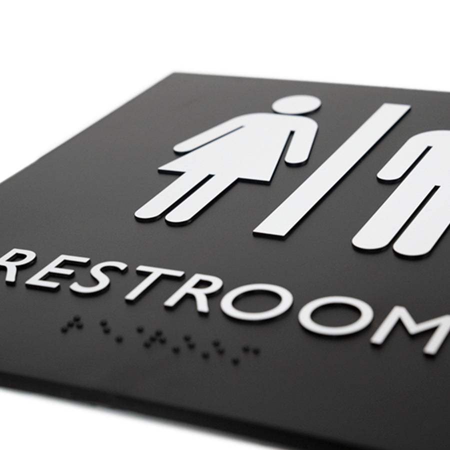lorell-unisex-restroom-sign-1-each-8-width-x-8-height-square-shape-easy-readability-injection-molded-plastic-black-black_llr02654 - 2
