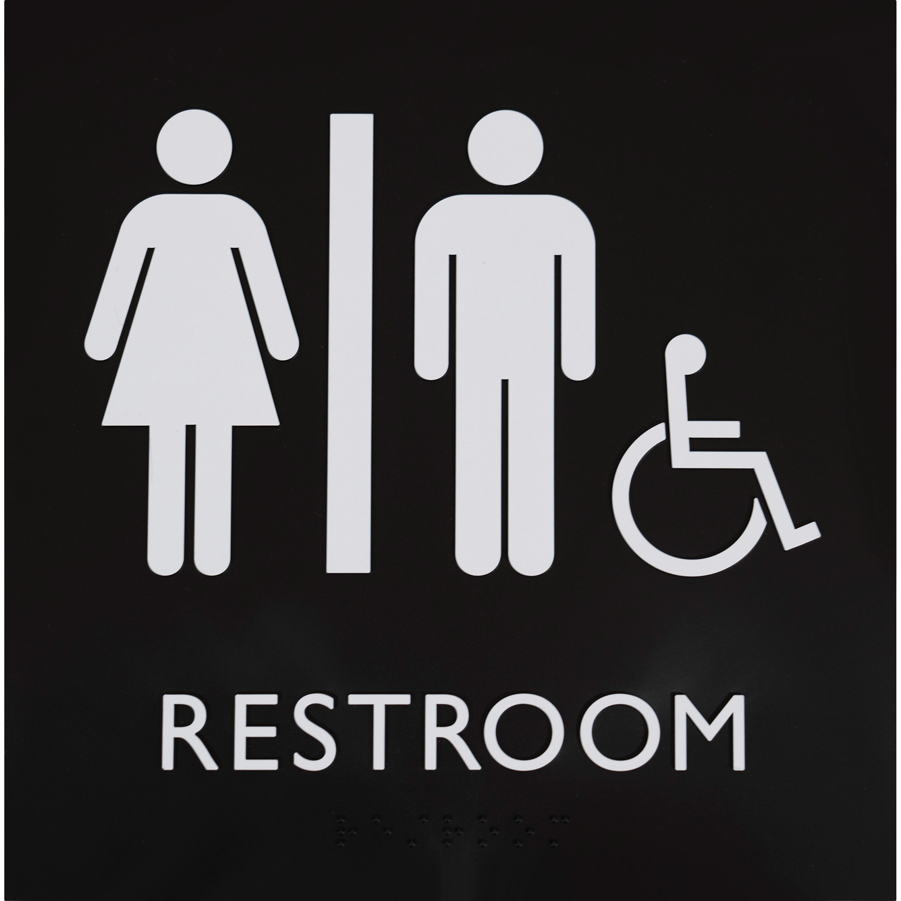 lorell-unisex-handicap-restroom-sign-1-each-8-width-x-8-height-square-shape-easy-readability-injection-molded-plastic-black-black_llr02655 - 1