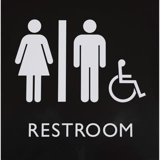 Lorell Unisex Handicap Restroom Sign - 1 Each - 8" Width x 8" Height - Square Shape - Easy Readability, Injection-molded - Plastic - Black, Black