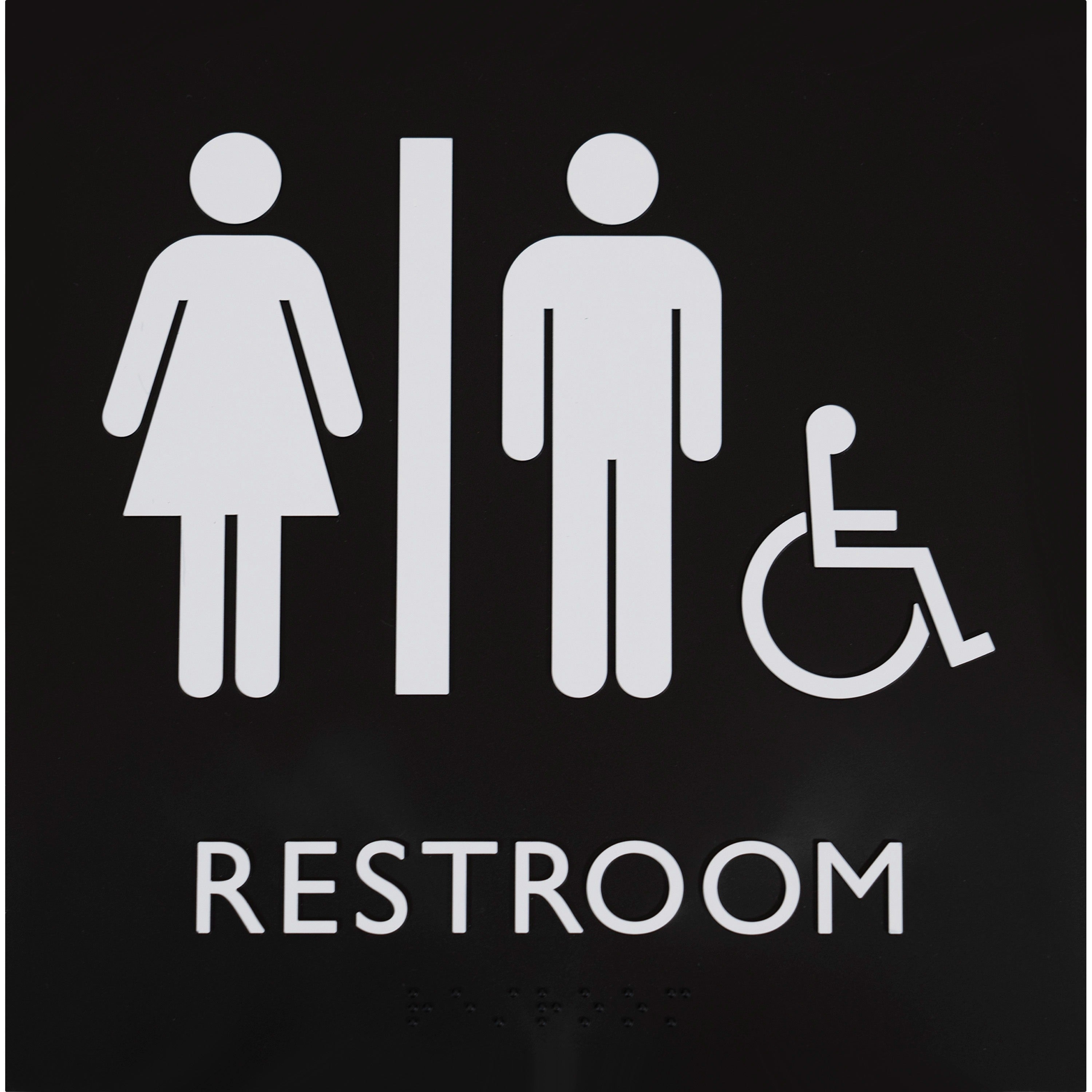 Lorell Unisex Handicap Restroom Sign - 1 Each - 8" Width x 8" Height - Square Shape - Easy Readability, Injection-molded - Plastic - Black, Black