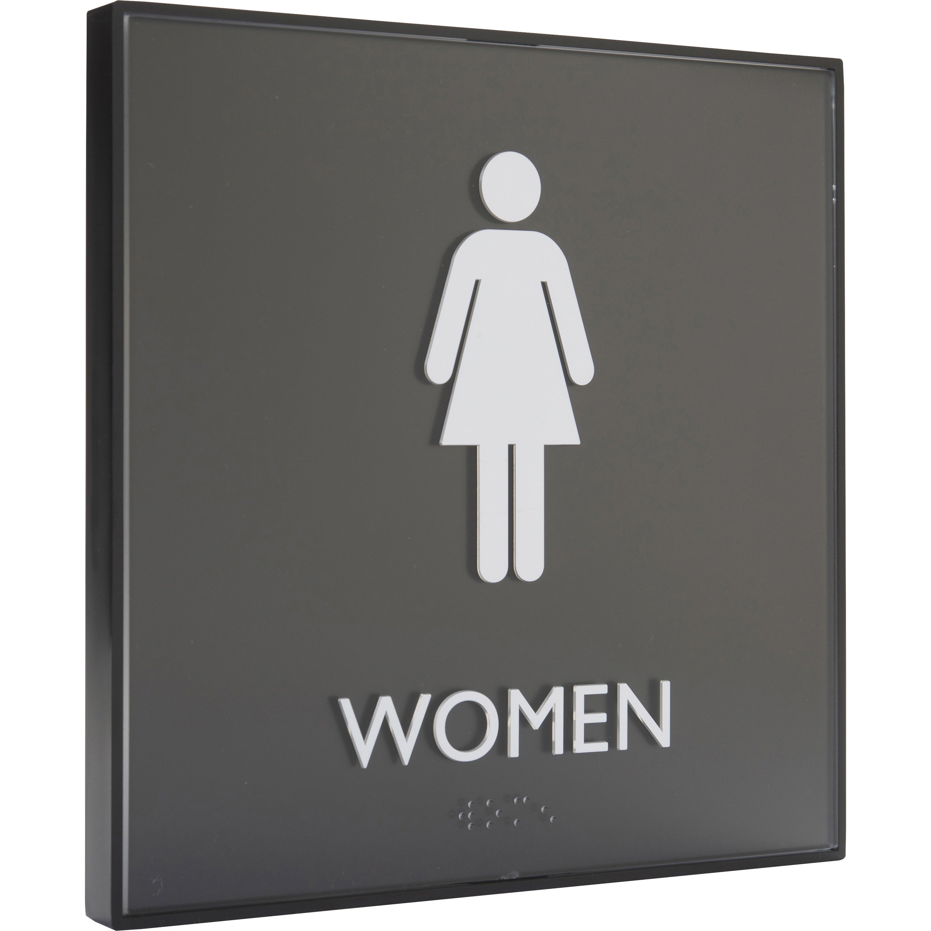 Lorell Women's Restroom Sign - 1 Each - Women Print/Message - 8" Width x 8" Height - Square Shape - Easy Readability, Injection-molded - Plastic - Black, Black - 4