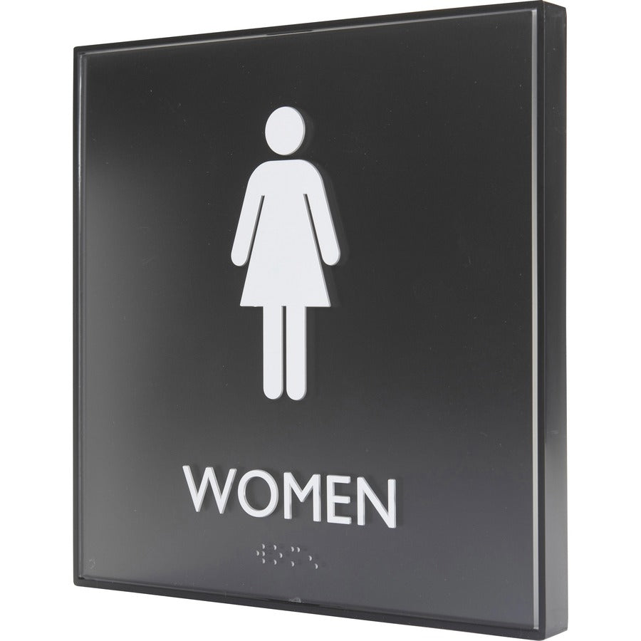 Lorell Women's Restroom Sign - 1 Each - Women Print/Message - 8" Width x 8" Height - Square Shape - Easy Readability, Injection-molded - Plastic - Black, Black