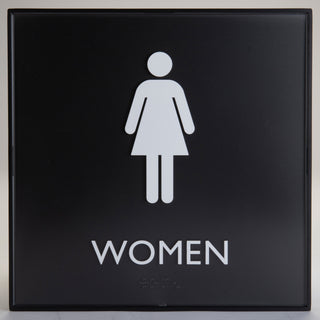 Lorell Women's Restroom Sign - 1 Each - Women Print/Message - 8" Width x 8" Height - Square Shape - Easy Readability, Injection-molded - Plastic - Black, Black