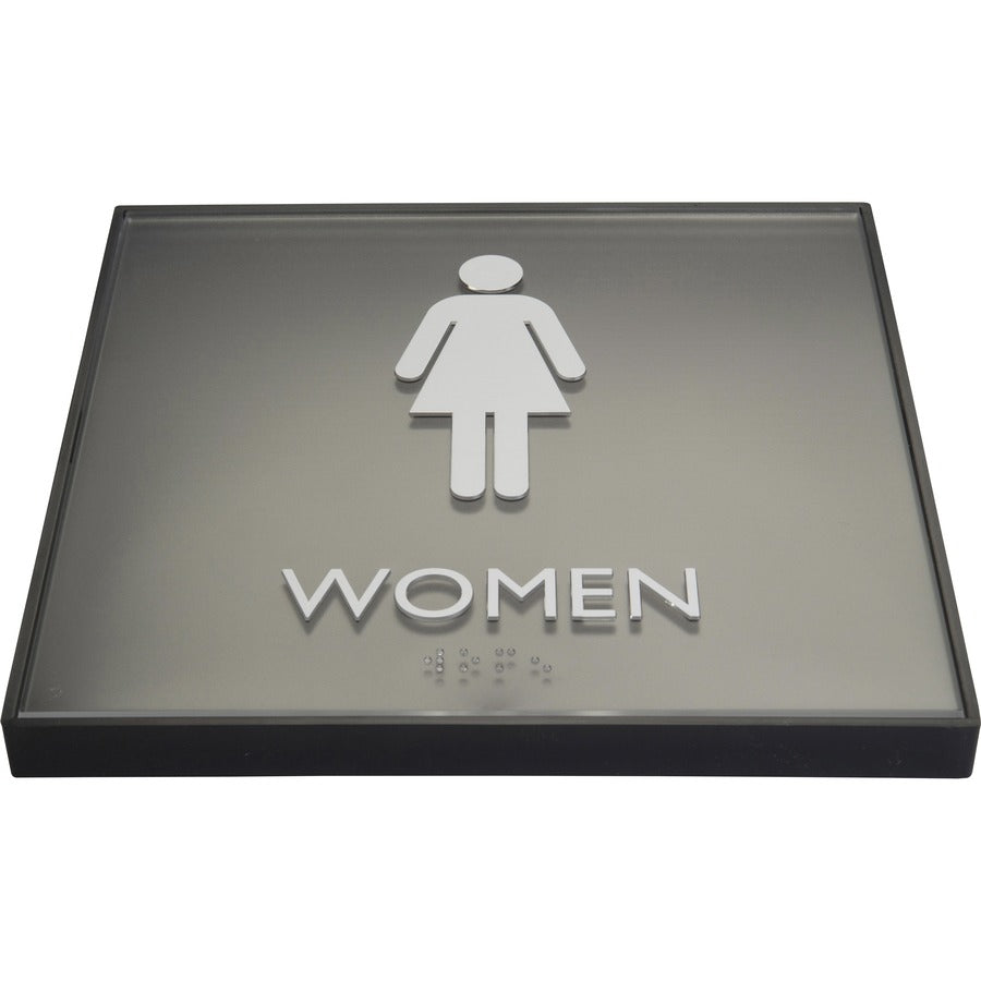 Lorell Women's Restroom Sign - 1 Each - Women Print/Message - 8" Width x 8" Height - Square Shape - Easy Readability, Injection-molded - Plastic - Black, Black - 8