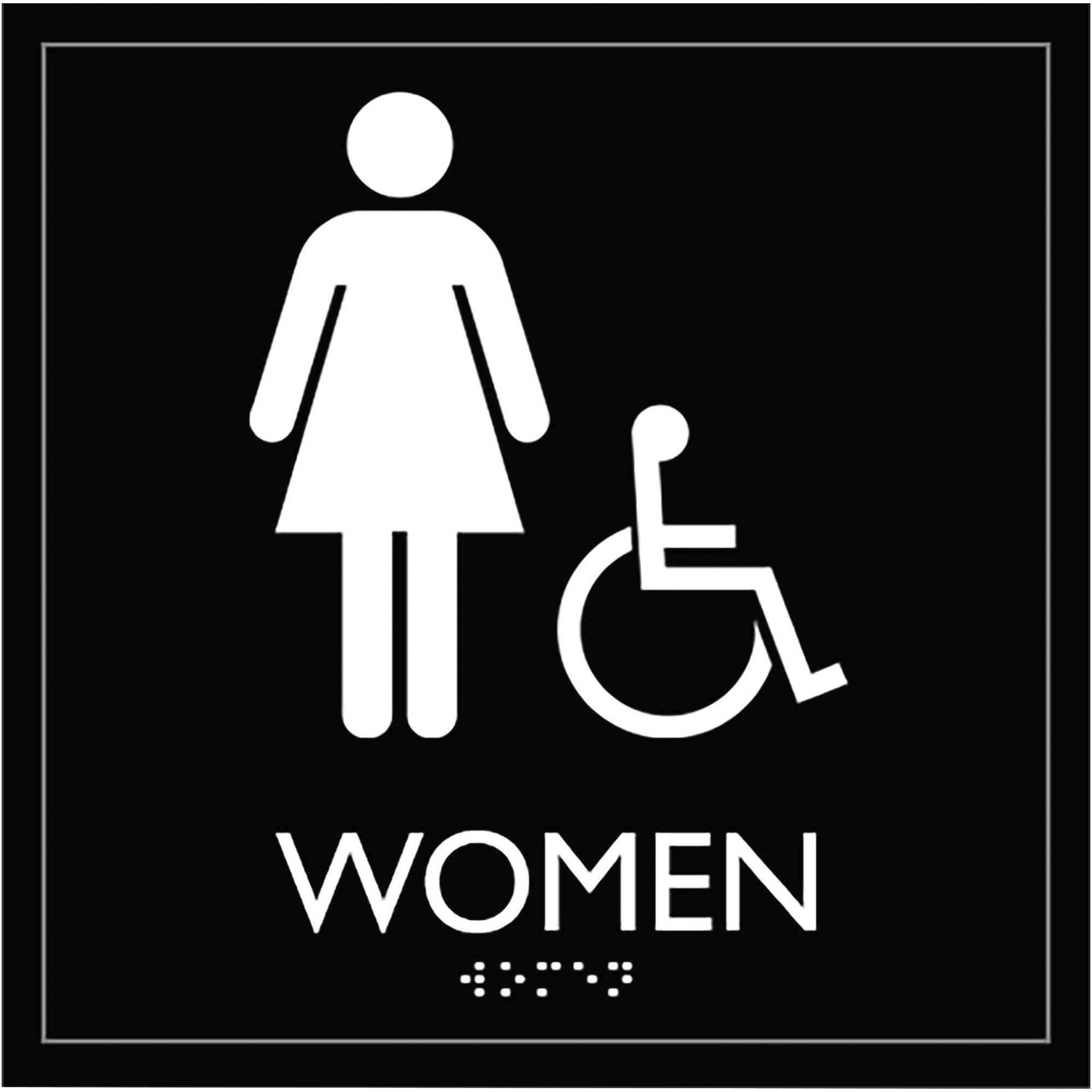 lorell-womens-handicap-restroom-sign-1-each-women-print-message-8-width-x-8-height-square-shape-easy-readability-injection-molded-plastic-black-black_llr02657 - 1