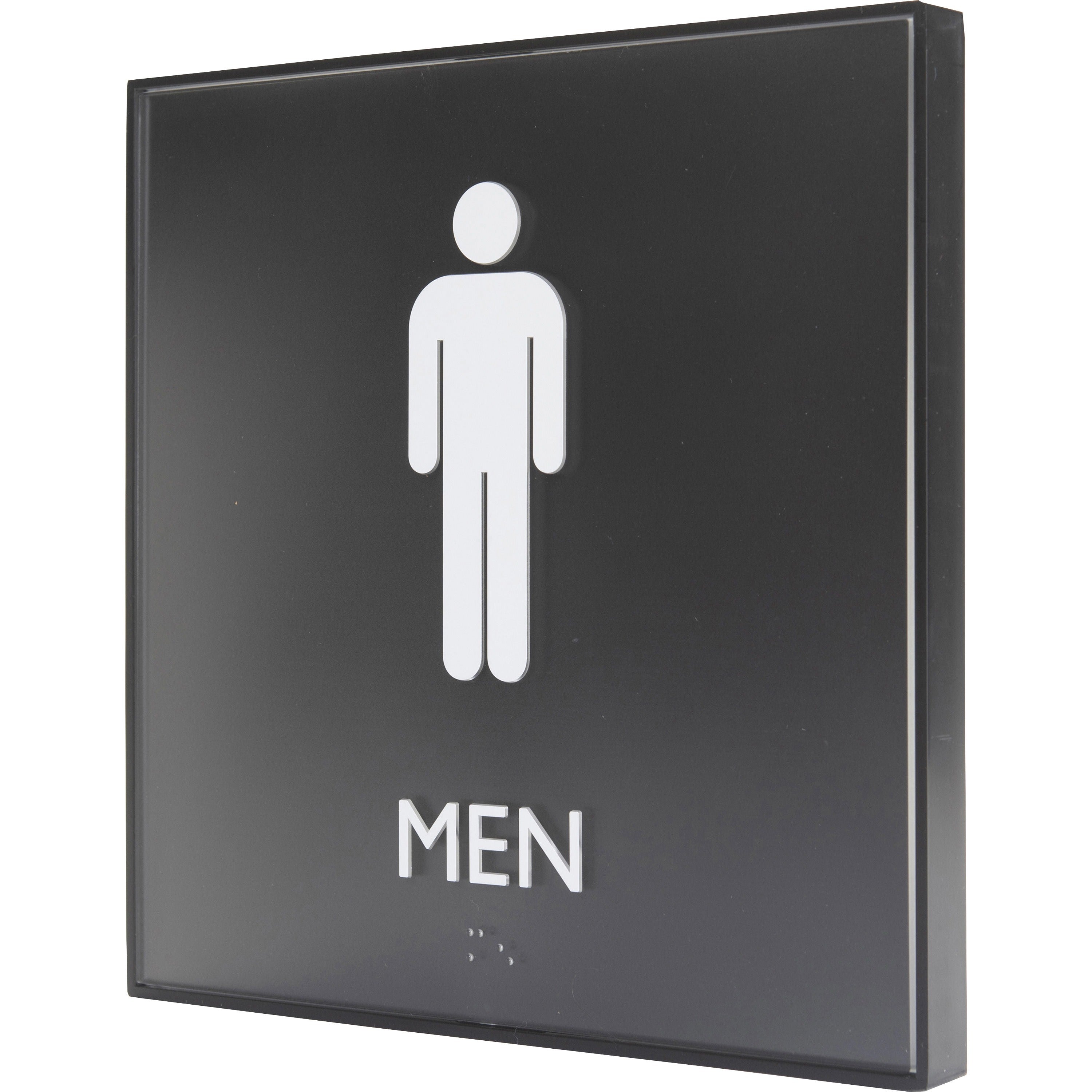 lorell-mens-restroom-sign-1-each-men-print-message-8-width-x-8-height-square-shape-easy-readability-injection-molded-plastic-black-black_llr02658 - 2