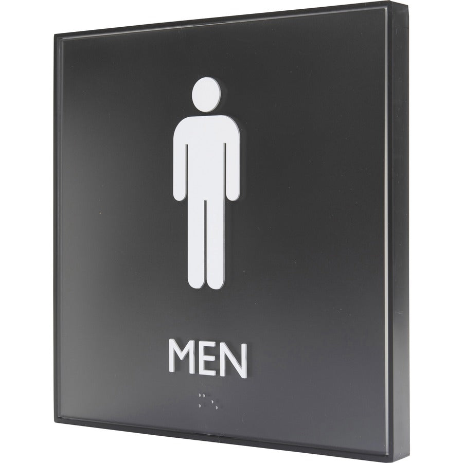Lorell Men's Restroom Sign - 1 Each - Men Print/Message - 8" Width x 8" Height - Square Shape - Easy Readability, Injection-molded - Plastic - Black, Black