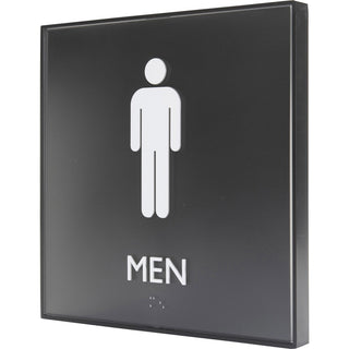 Lorell Men's Restroom Sign - 1 Each - Men Print/Message - 8" Width x 8" Height - Square Shape - Easy Readability, Injection-molded - Plastic - Black, Black