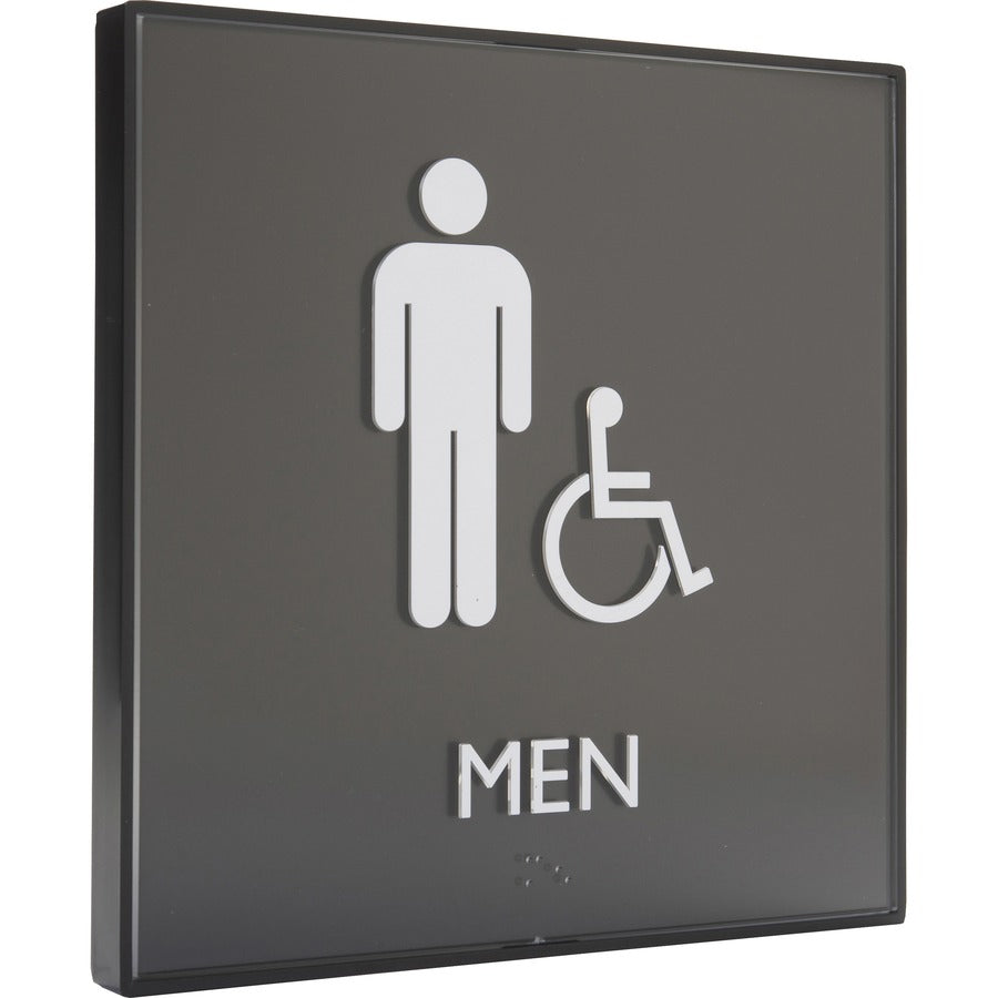 Lorell Men's Handicap Restroom Sign - 1 Each - Men Print/Message - 8" Width x 8" Height - Square Shape - Easy Readability, Injection-molded - Plastic - Black, Black