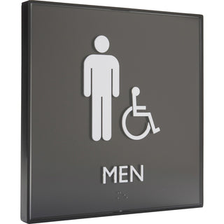 Lorell Men's Handicap Restroom Sign - 1 Each - Men Print/Message - 8" Width x 8" Height - Square Shape - Easy Readability, Injection-molded - Plastic - Black, Black
