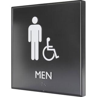 Lorell Men's Handicap Restroom Sign - 1 Each - Men Print/Message - 8" Width x 8" Height - Square Shape - Easy Readability, Injection-molded - Plastic - Black, Black
