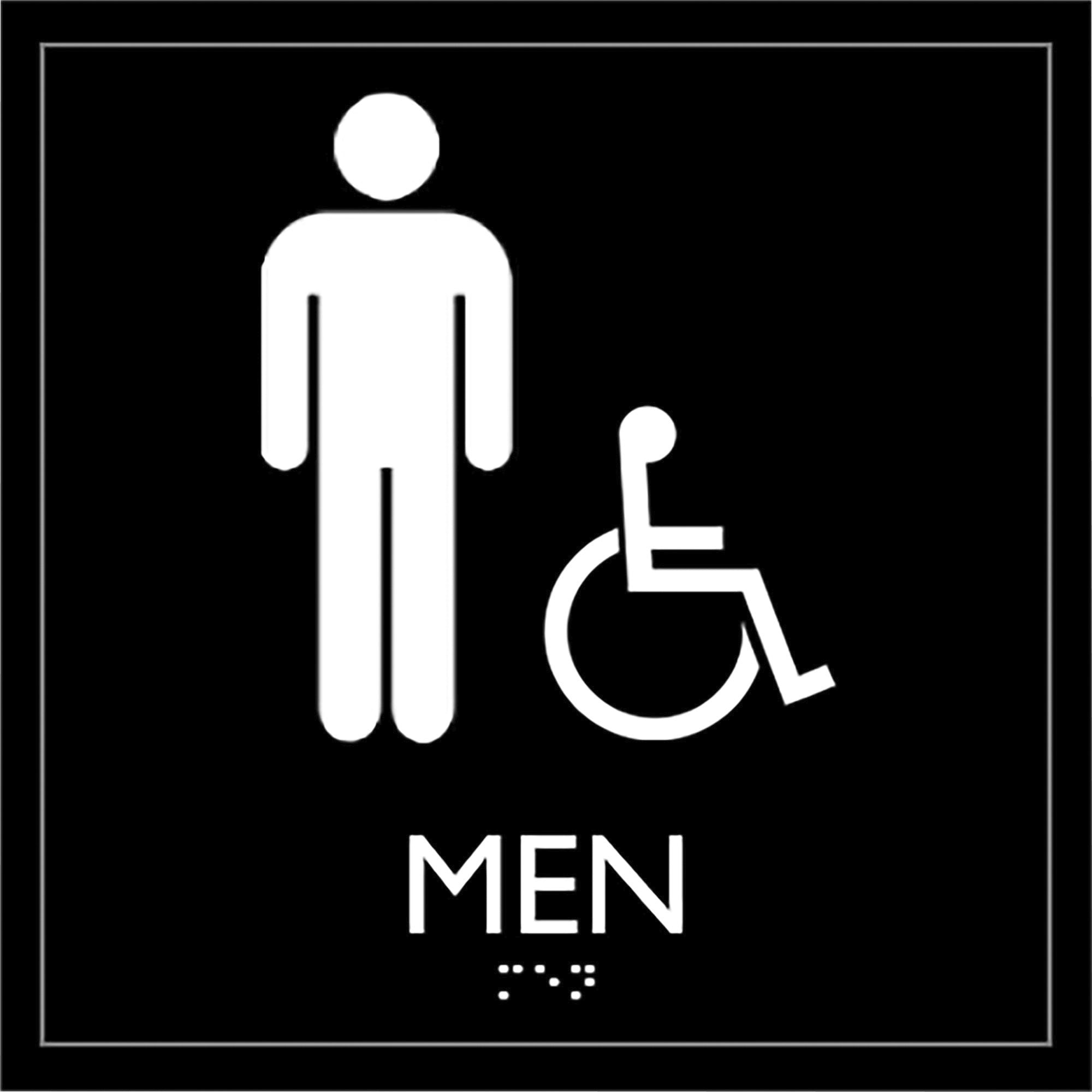 Lorell Men's Handicap Restroom Sign - 1 Each - Men Print/Message - 8" Width x 8" Height - Square Shape - Easy Readability, Injection-molded - Plastic - Black, Black