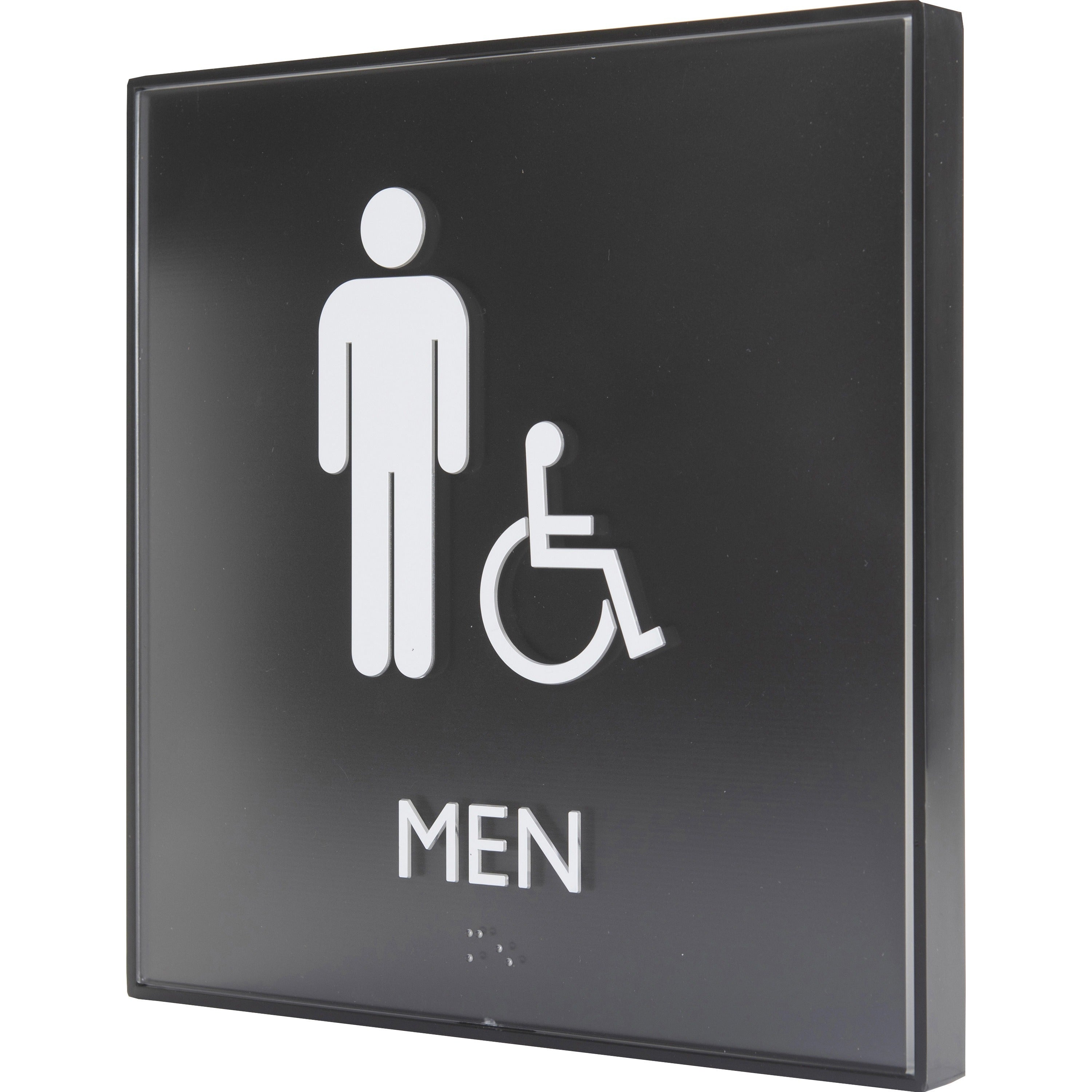 lorell-mens-handicap-restroom-sign-1-each-men-print-message-8-width-x-8-height-square-shape-easy-readability-injection-molded-plastic-black-black_llr02659 - 3