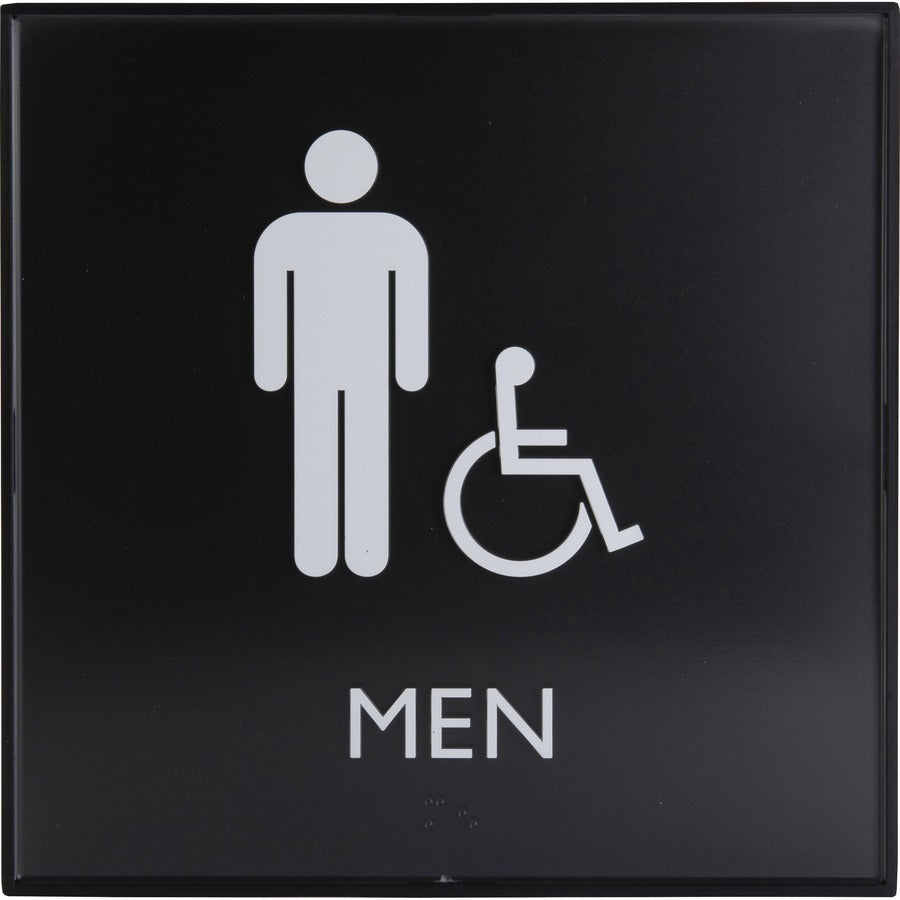 Lorell Men's Handicap Restroom Sign - 1 Each - Men Print/Message - 8" Width x 8" Height - Square Shape - Easy Readability, Injection-molded - Plastic - Black, Black
