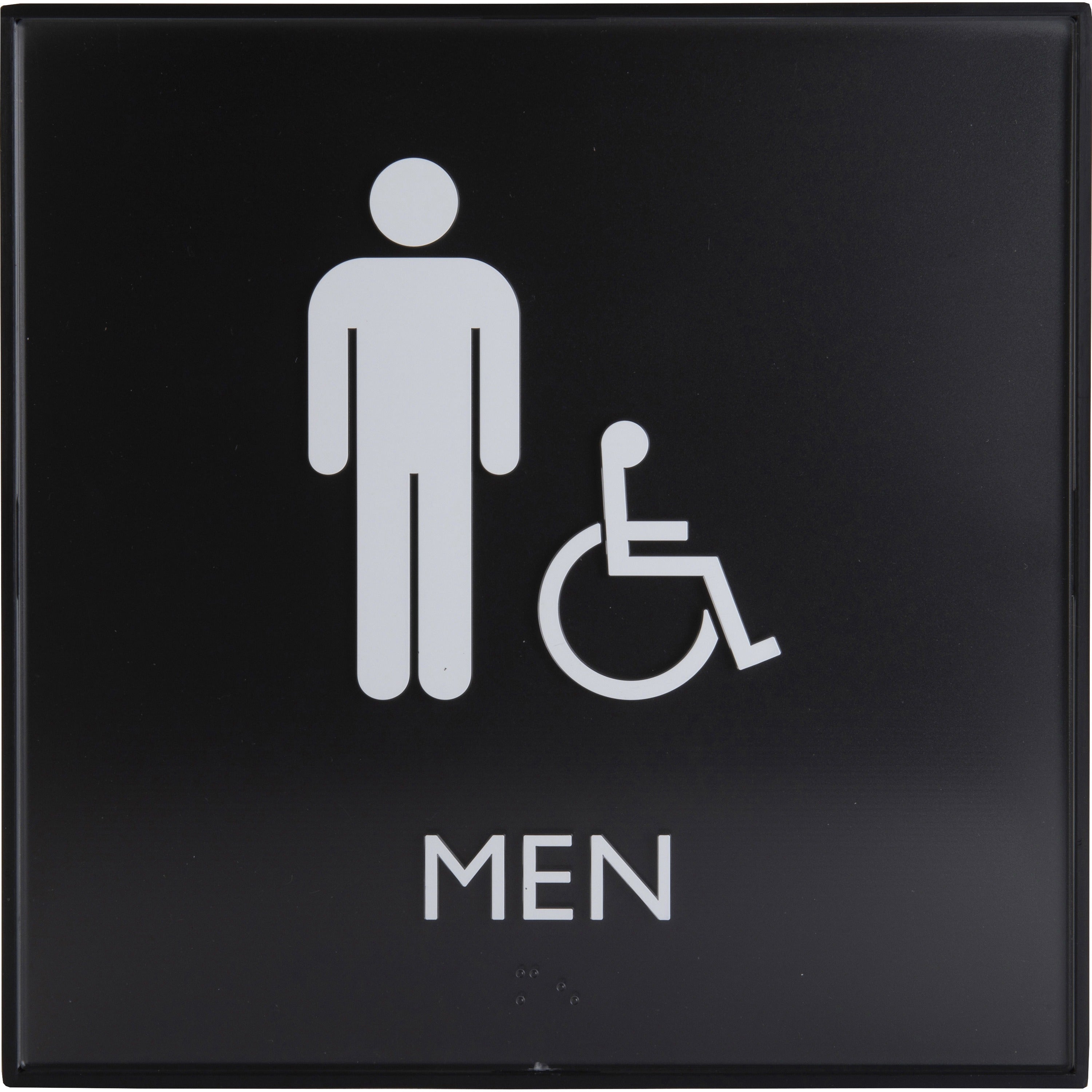 lorell-mens-handicap-restroom-sign-1-each-men-print-message-8-width-x-8-height-square-shape-easy-readability-injection-molded-plastic-black-black_llr02659 - 2