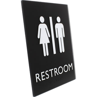 Lorell Unisex Restroom Sign - 1 Each - 6.4" Width x 8.5" Height - Rectangular Shape - Easy Readability, Braille - Plastic - Black, Black