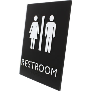 Lorell Unisex Restroom Sign - 1 Each - 6.4" Width x 8.5" Height - Rectangular Shape - Easy Readability, Braille - Plastic - Black, Black