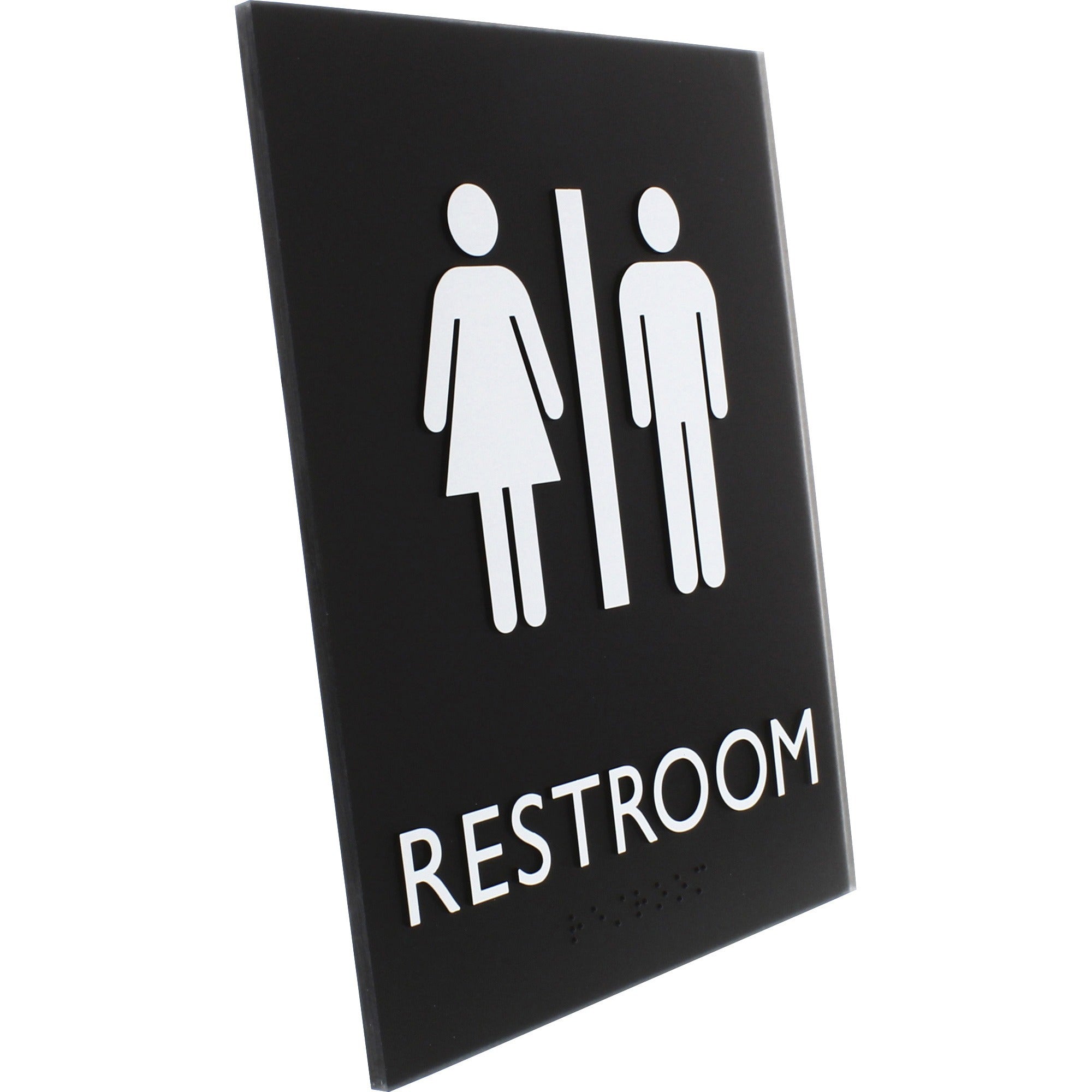 lorell-unisex-restroom-sign-1-each-64-width-x-85-height-rectangular-shape-easy-readability-braille-plastic-black-black_llr02663 - 3