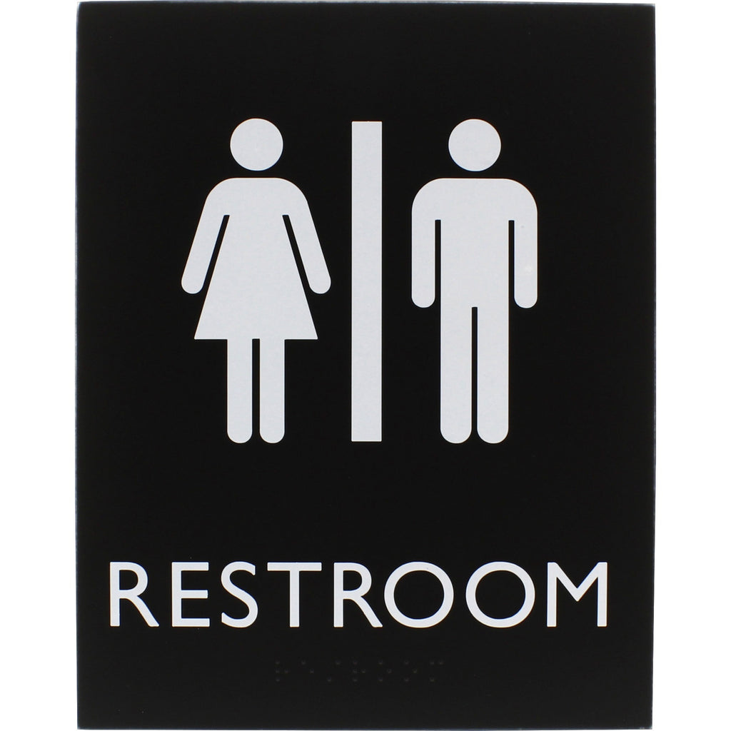 Lorell Unisex Restroom Sign - 1 Each - 6.4" Width x 8.5" Height - Rectangular Shape - Easy Readability, Braille - Plastic - Black, Black