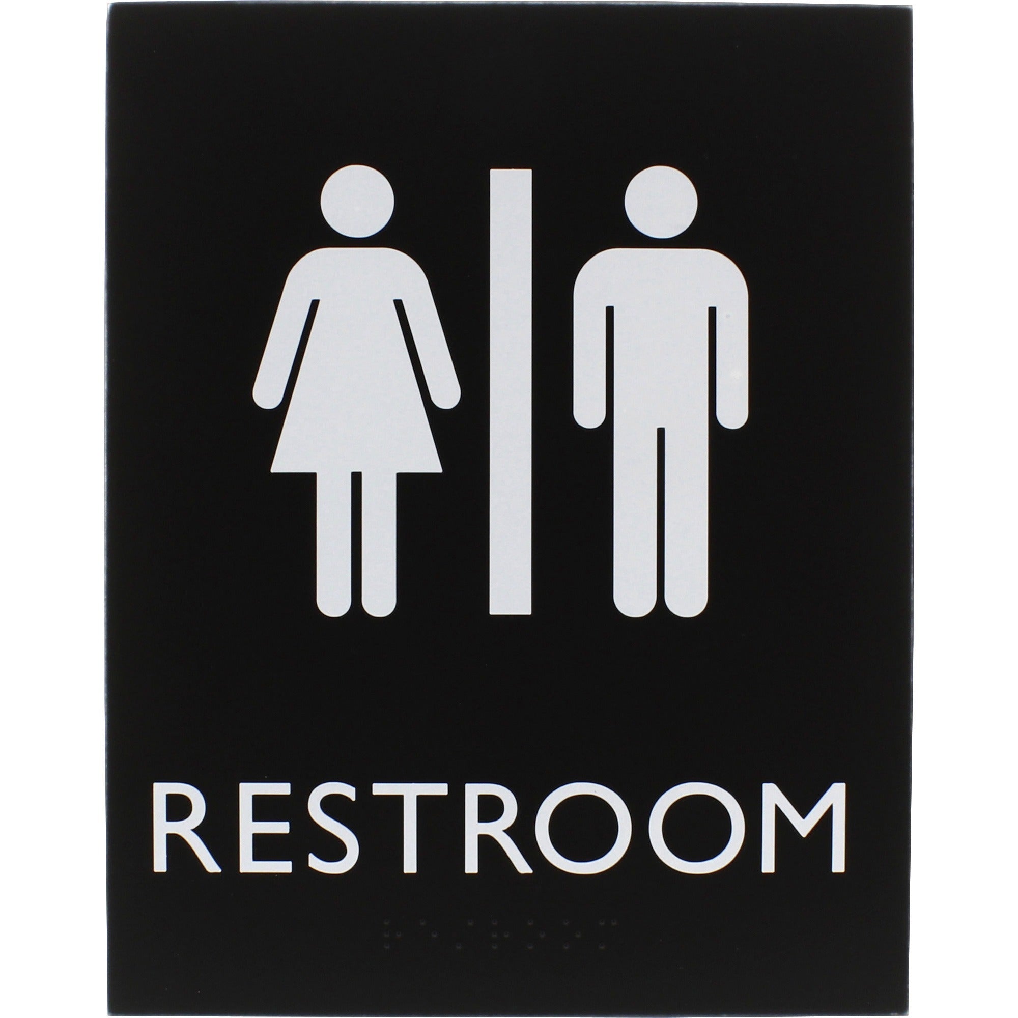 Lorell Unisex Restroom Sign - 1 Each - 6.4" Width x 8.5" Height - Rectangular Shape - Easy Readability, Braille - Plastic - Black, Black
