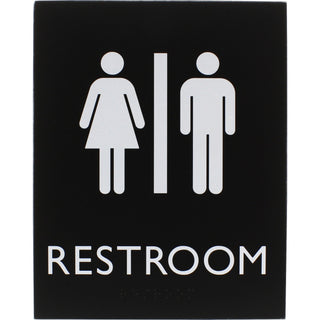Lorell Unisex Restroom Sign - 1 Each - 6.4" Width x 8.5" Height - Rectangular Shape - Easy Readability, Braille - Plastic - Black, Black