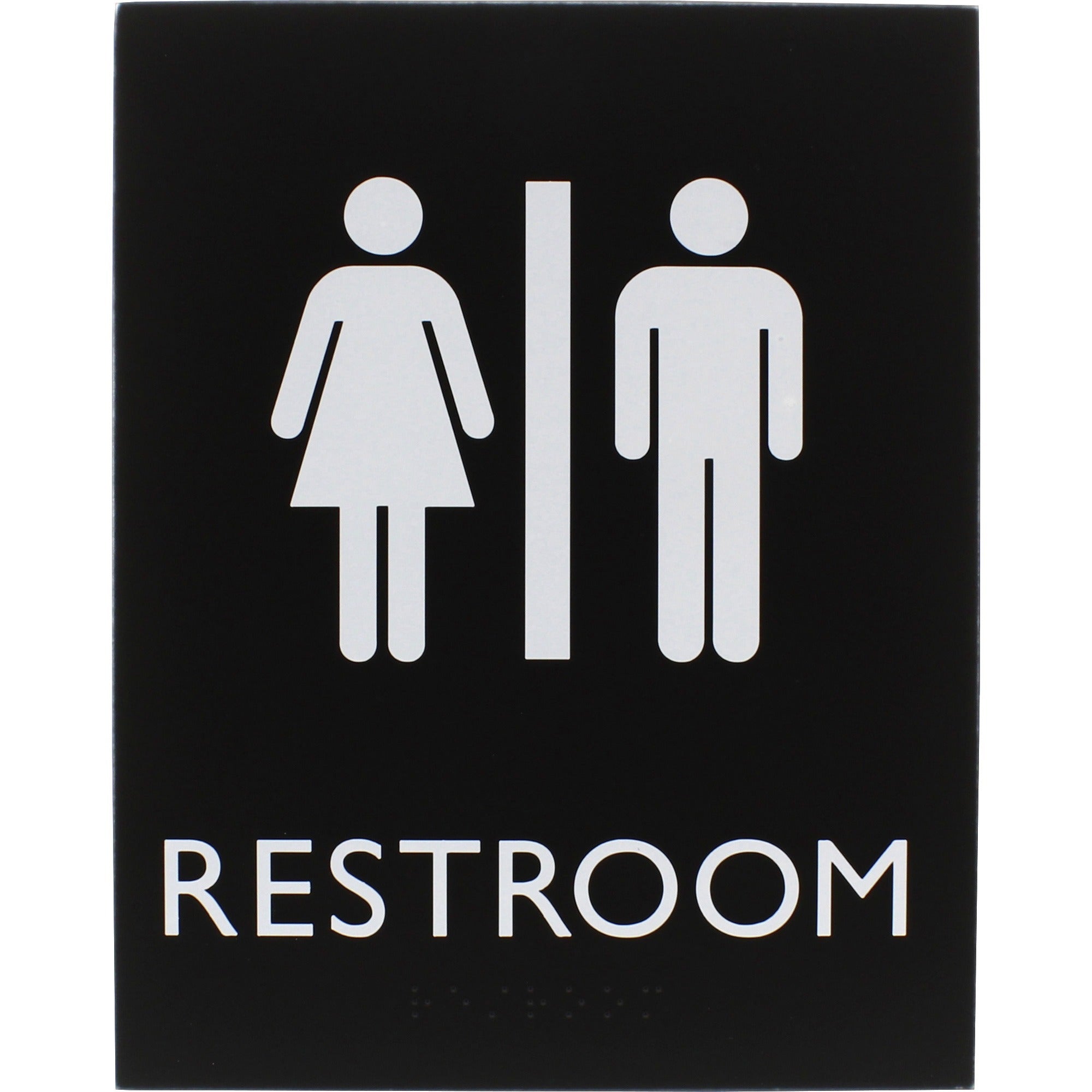 lorell-unisex-restroom-sign-1-each-64-width-x-85-height-rectangular-shape-easy-readability-braille-plastic-black-black_llr02663 - 1