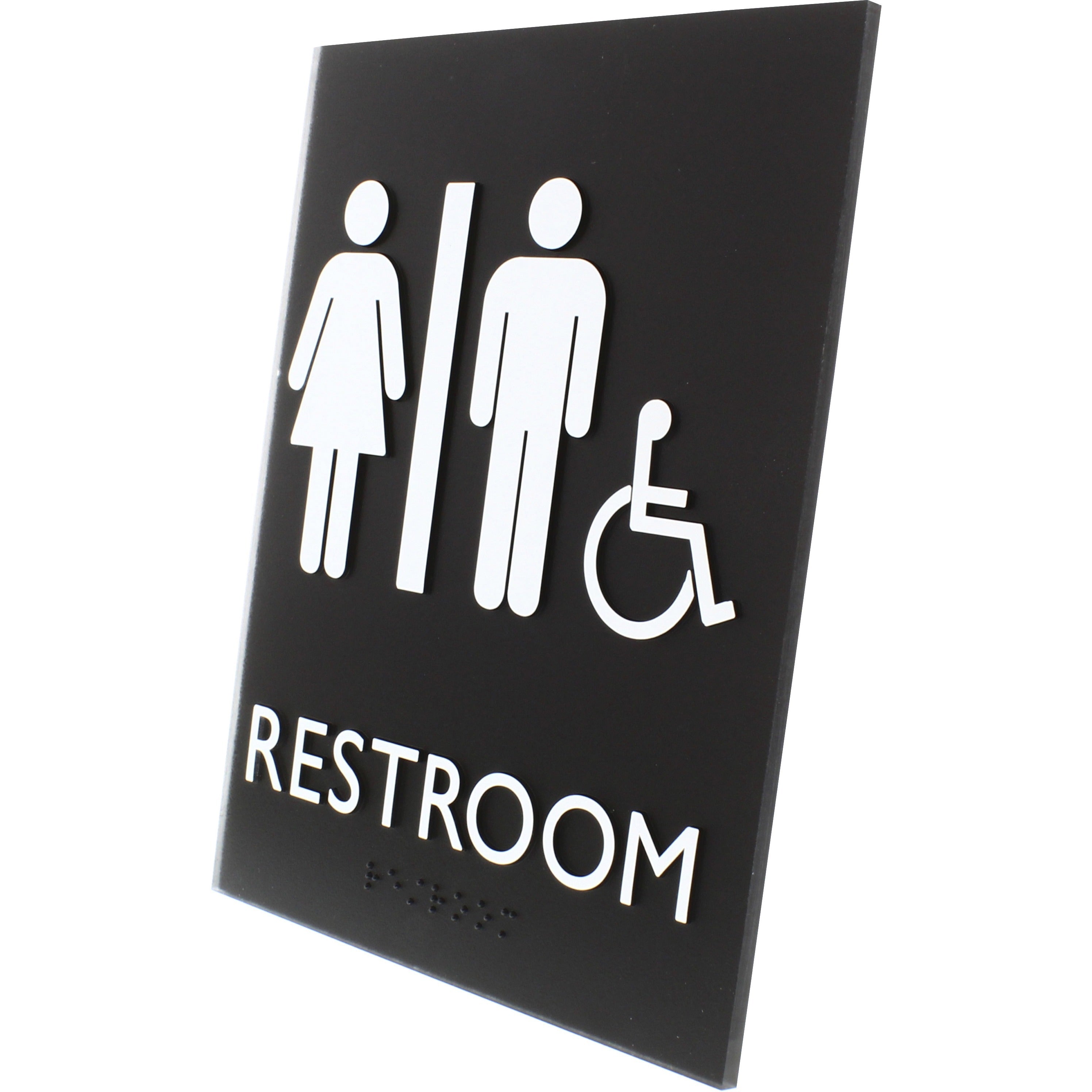 lorell-unisex-handicap-restroom-sign-1-each-64-width-x-85-height-rectangular-shape-easy-readability-braille-plastic-black-black_llr02664 - 2