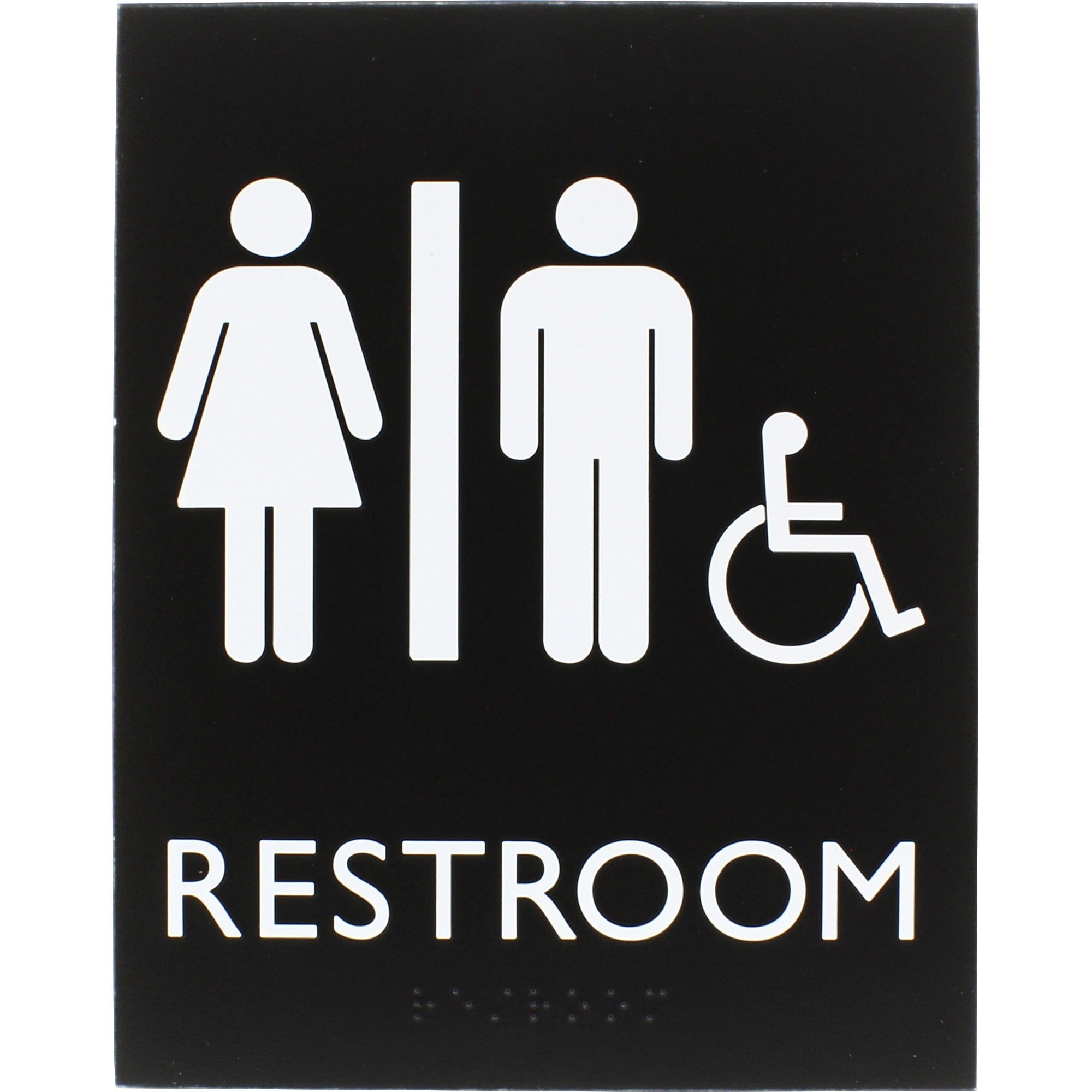 lorell-unisex-handicap-restroom-sign-1-each-64-width-x-85-height-rectangular-shape-easy-readability-braille-plastic-black-black_llr02664 - 1