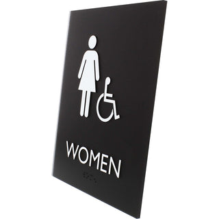 Lorell Women's Handicap Restroom Sign - 1 Each - Women Print/Message - 6.4" Width x 8.5" Height - Rectangular Shape - Surface-mountable - Easy Readability, Braille - Plastic - Black